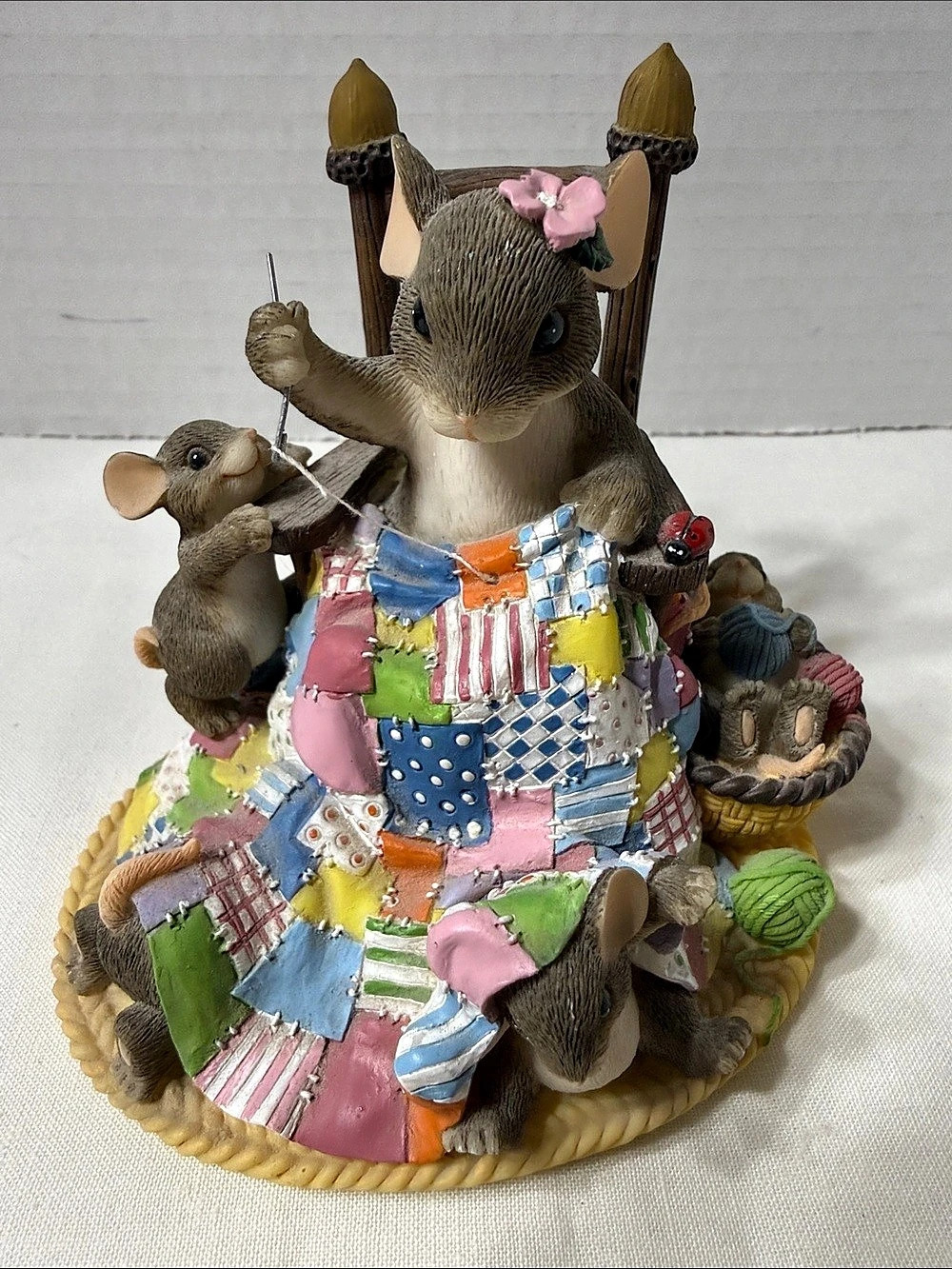 Vtg Charming Tails Happiness Is Homemade Mouse Figurine Multicolor Decor Sewing